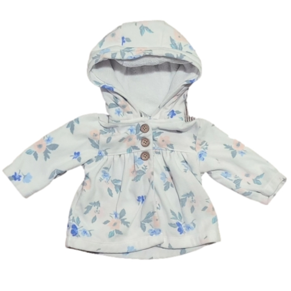 Carter's white and floral Fleece/Sherpa hoodie - button up - size 3m
